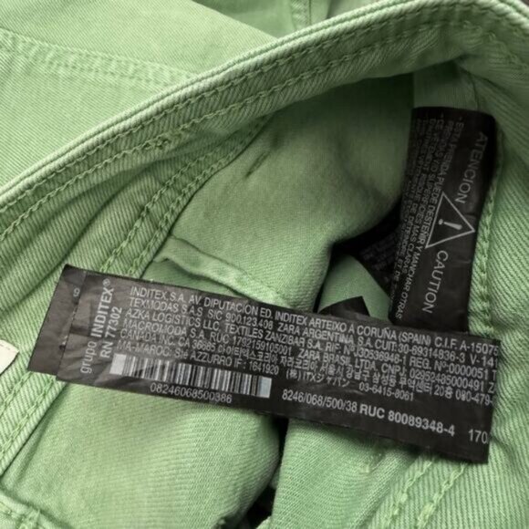 Zara HIGH-WAISTED ZW SAILOR MARINE STRAIGHT JEANS Wide Leg Kelly Green Size 6 - Picture 7 of 7